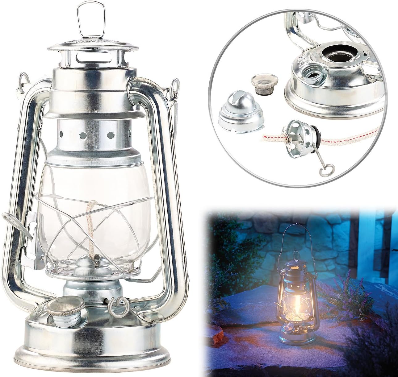 Lunartec lampe-tempête Anika 24 cm – aspect zinc rétro