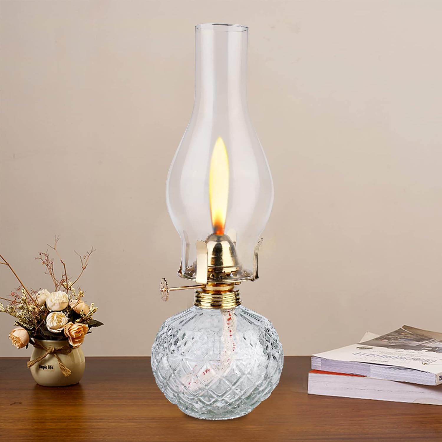 Lampe à huile vintage – verre transparent luminosité réglable intérieur