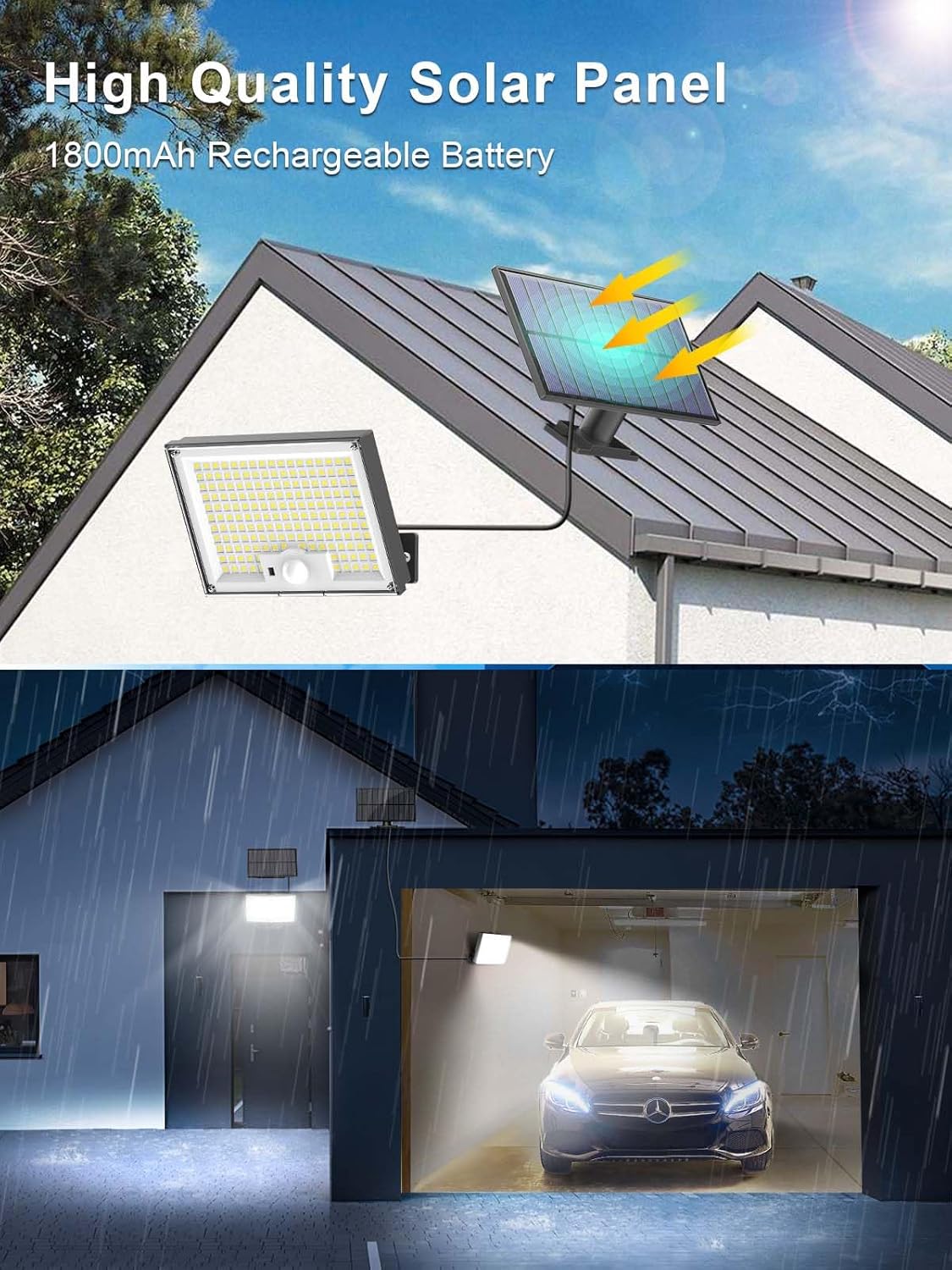 Lampe solaire extérieur 172 LED avec détecteur 3 modes et câble 5 m IP65