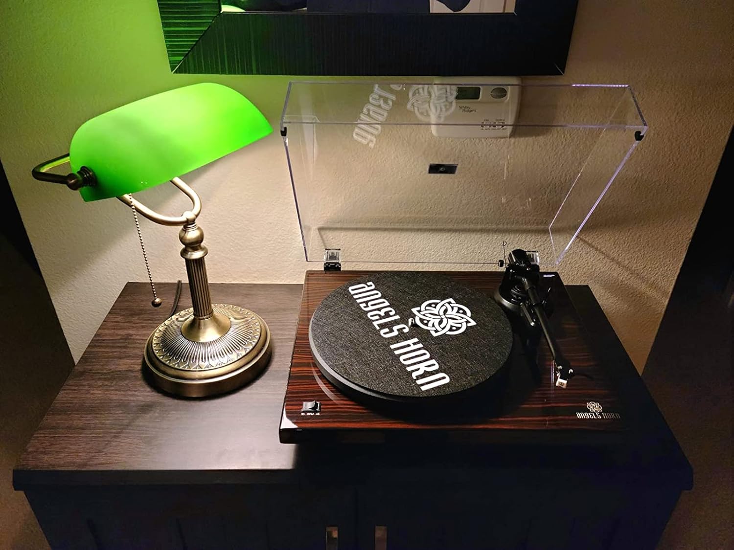 Lampe de bureau Newrays – verre vert avec interrupteur chaîne