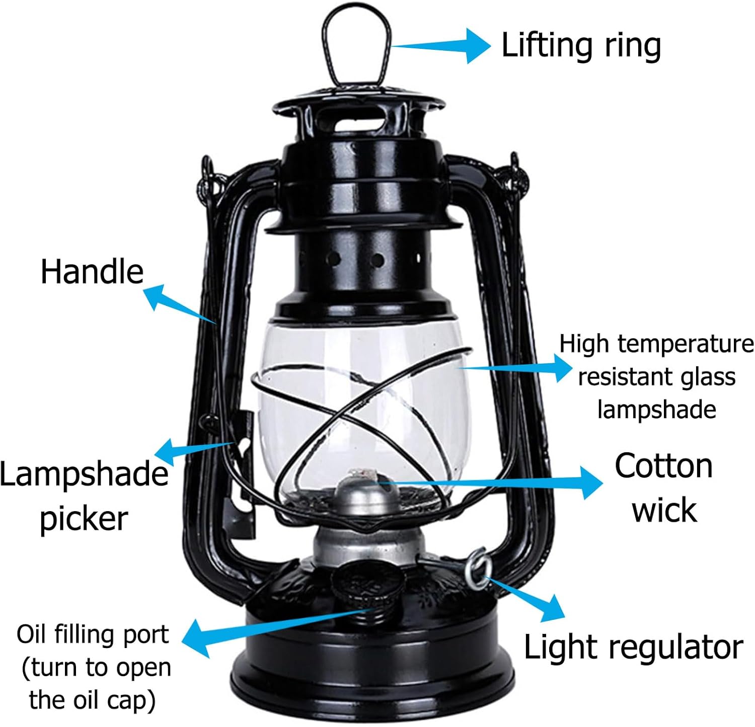 Lampe à pétrole vintage 19 cm – fer étamé portable